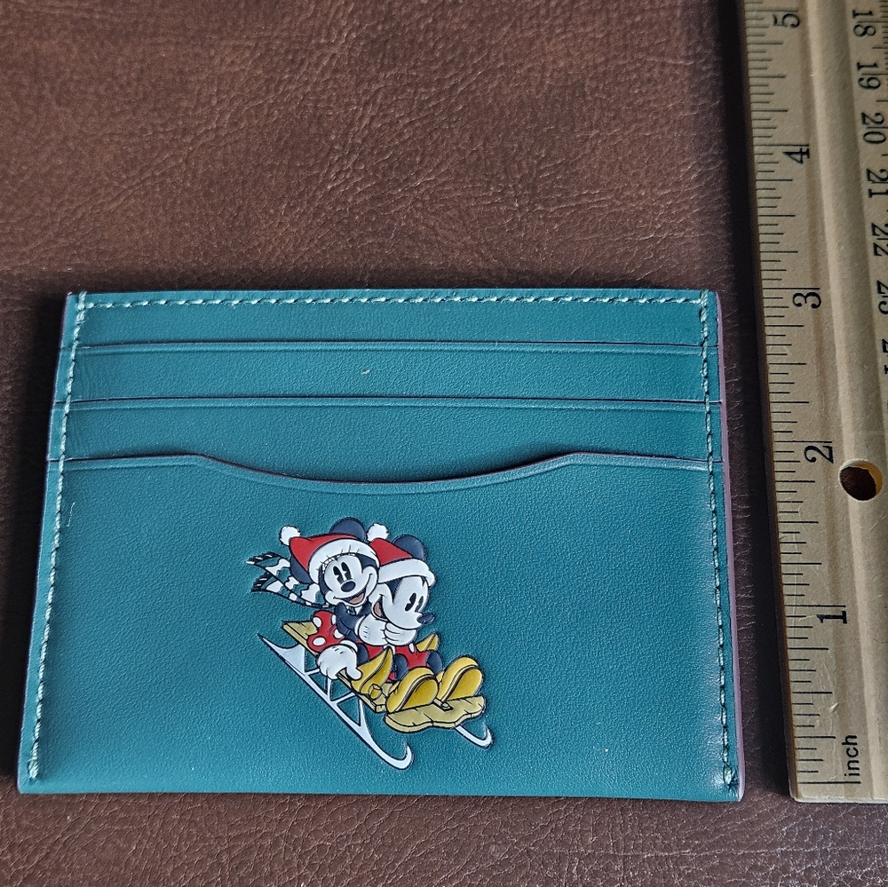 COACH DISNEY Slim ID Card Case w/ Mickey & Minnie Holiday Theme - Picture 5 of 5